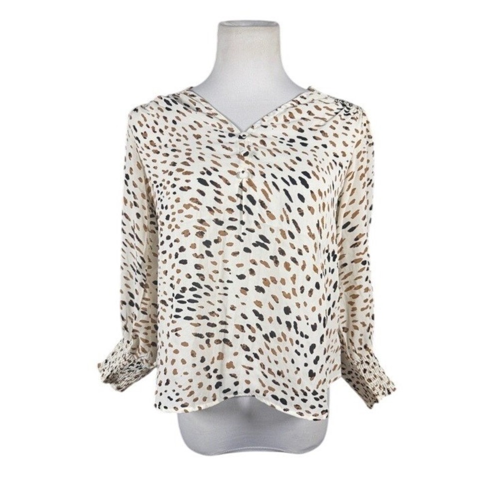 Philosophy Republic Clothing Women Animal Print V-Neck Smocked Cuff Blouse S NEW